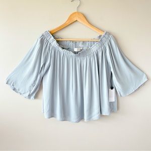 Astr Blue shirt grey off the shoulder top medium NEW with TAGS! women's blouse